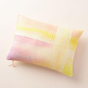 Anthropologie Pastel Pink and Yellow Hand-Stitched Accent Pillow Cover